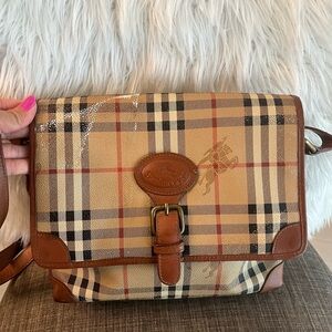 Burberry Beige and Brown Plaid Messenger Bag